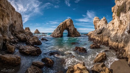 Fototapeta premium Coastal archway framed by rocks