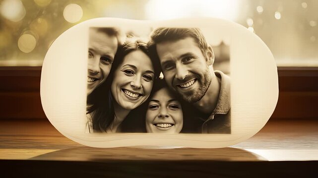Family Appearing on Light Box on Windowsill Indoors
