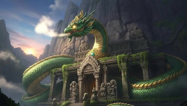 Majestic Naga Serpent Guardian of an Ancient Jungle Temple.