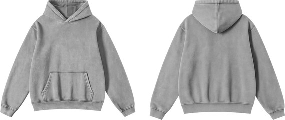 Blank Washed Gray Hoodie Front and Back View Isolated on Transparent Background for Mockup © Drip
