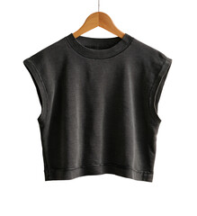 Dark gray cropped top on wooden hanger