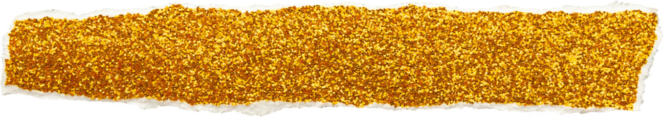 Ripped gold glitter paper torn edges strips isolated background