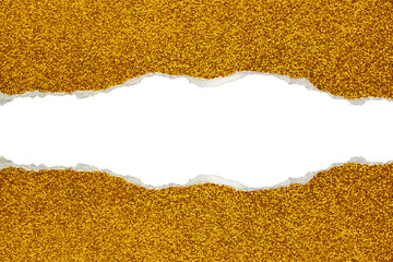 Ripped gold glitter paper torn edges strips isolated background
