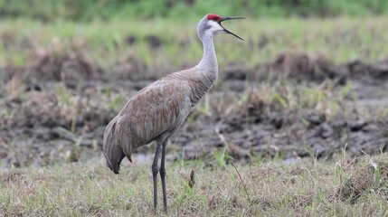 Obraz premium Crane in a field