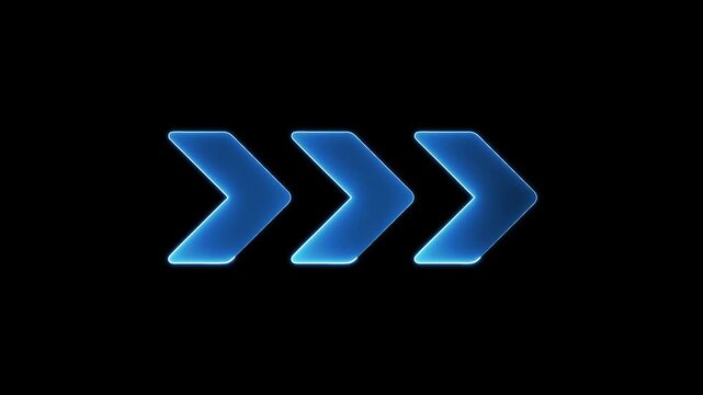 Three blue arrowheads moving to the right on black background animation footage