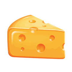 Illustration of a wedge of yellow cheese with holes on a white background, simple and stylized.