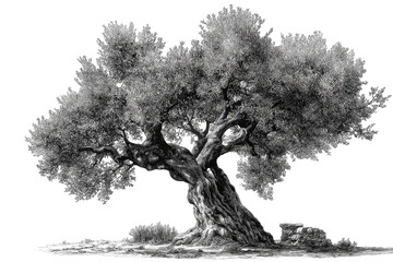 Monochrome olive tree, aged and expansive