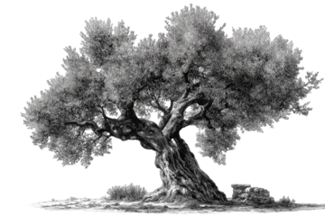 Monochrome olive tree, aged and expansive