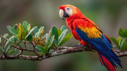 Vibrant parrot perched on branch