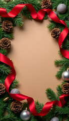 Arrangement of decorations on warm brown background, christmas concept