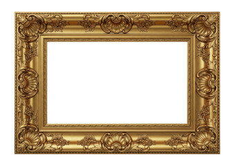 Ornate gold frame isolated on transparent background