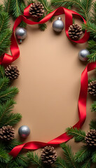 Arrangement of decorations on warm brown background, christmas concept