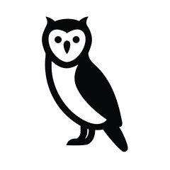 Fototapeta premium A stylized black and white illustration of an owl is shown on a white background.