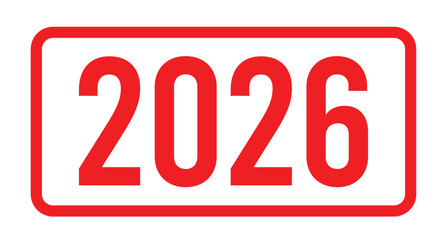 Clean 2026 Year Illustration with Red Typography and Modern Frame Design