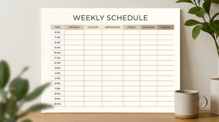 Minimalist Weekly Schedule Planner with Coffee and Greenery