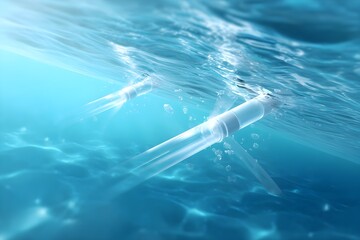 Fototapeta premium Tidal energy turbines beneath clear ocean water demonstrating innovative renewable technology in bright transparent marine setting