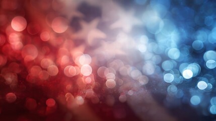 A vibrant, abstract depiction of red and blue bokeh lights with star motifs, reminiscent of patriotic themes.
