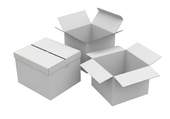 Obraz premium Three white boxes isolated on transparent background
