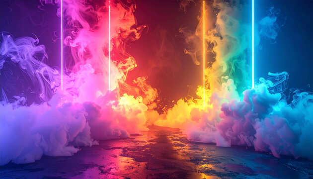 Rainbow-colored smoke rising from the sky, Gaming background