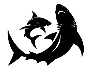 silhouette of a shark and its baby, vector illustration
