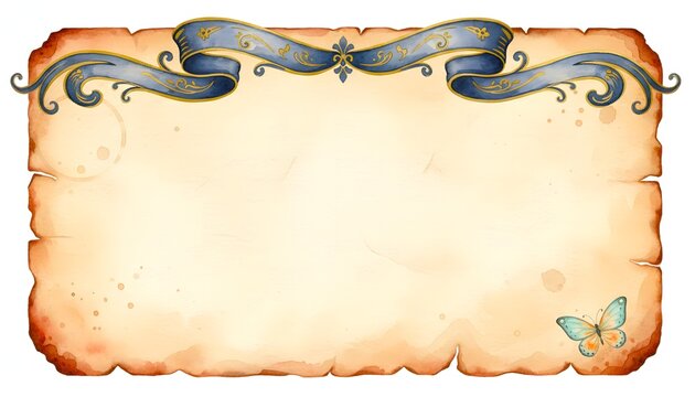 Vintage Scroll Paper Background with Elegant Ribbon & Butterfly