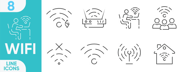 WiFi outline icon set. Linear icon collection. Editable stroke. Vector illustration