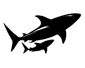 silhouette of a shark and its baby, vector illustration 
