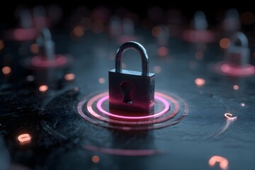 Cybersecurity padlock icon surrounded by encryption visuals representing strong digital protection and secure data systems