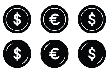Dollar euro financial icon set. financial symbols, minimalist money graphics, and clear currency signs, ideal for banking apps, financial presentations, economic infographics. currency symbols vector.