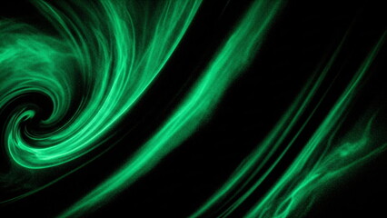 Swirling green and black abstract background with glitter effect. Cosmic liquid art concept for wallpaper, banner, or modern design element.