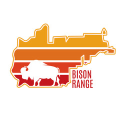 Montana, Moiese Map with Bison Silhouette Bison Range in Sunset Perfect for Print, Apparel, etc