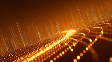 Abstract digital data visualization with a golden glowing effect