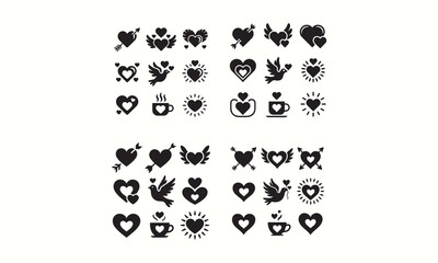 Naklejka premium Cute Black Heart Icons Collection