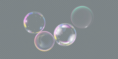Realistic soap bubbles. bubbles on a transparent background.
