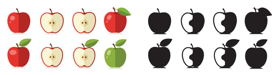 Red and green apples slices with transparent background