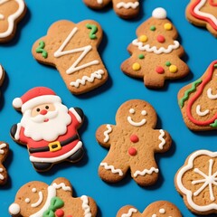 4k high quality Ai generative HD photo realistic red green white Christmas tree ornament decoration gingerbread cookies milk chocolate Santa Claus background icing sugar sweet baking oven fresh