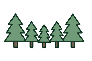 Fototapeta premium Cartoon forest of evergreen pine trees with green foliage and brown trunks. Simple illustration representing nature, woods, and outdoor environment