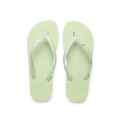 Green female flip flops on white background
