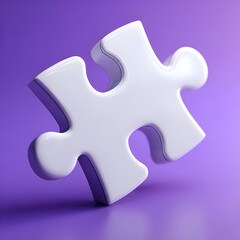 Obraz premium A single white puzzle piece on a vibrant purple background, symbolizing problem-solving and creativity.