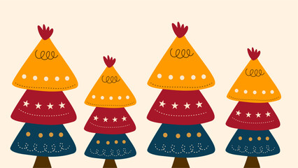 Cute Christmas Trees Nordic Folk Art Simple Design
