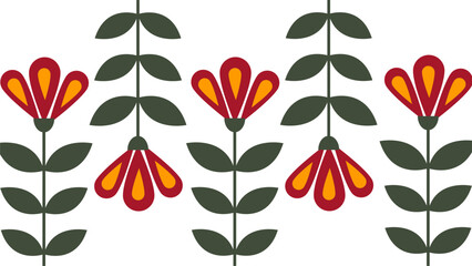 Materiał do szycia Green Orange Red Floral Folk Art Repeating Pattern