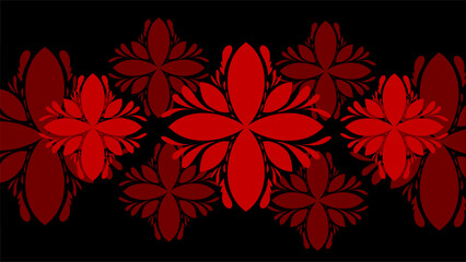 Dark Red Black Abstract Floral Folk Art Pattern