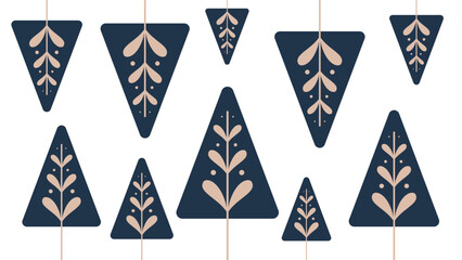 Materiał do szycia Minimalist Blue Trees Abstract Folk Art Pattern