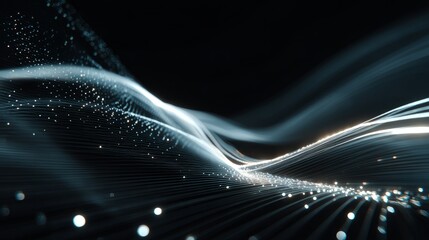 Dynamic digital waves with glowing particles representing data flow