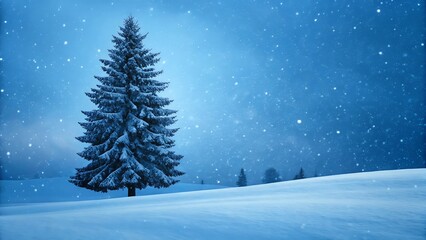 Obraz premium Snowy Winter Landscape with Pine Tree and Falling Snow