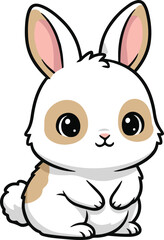 Obraz premium Vector illustration of an adorable white rabbit with light brown patches around its eyes, sitting in a cute cartoon style.