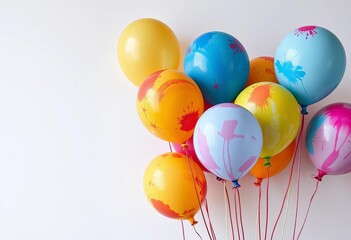 Vibrant, colorful painted balloons against a plain backdrop, painted texture, visual art