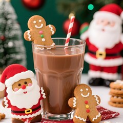 4k high quality Ai generative HD photo realistic red green white Christmas tree ornament bauble decoration gingerbread bake oven dipped cookies glass milk chocolate Santa Claus background