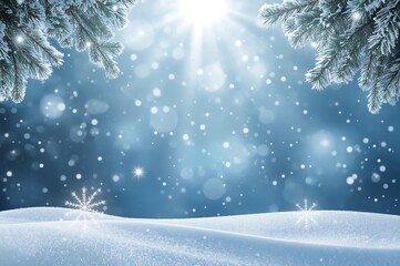 Winter snowfall scene with pine branches background