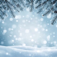 Winter wonderland scene with snow covered pines
